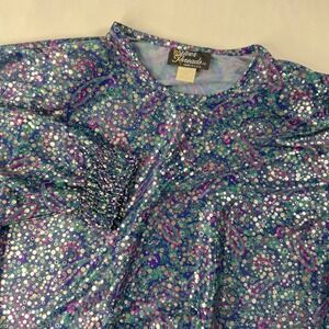 VTG Silver Threads Top Women's Small Floral Paisley Shirt Foil Dolman L/S USA